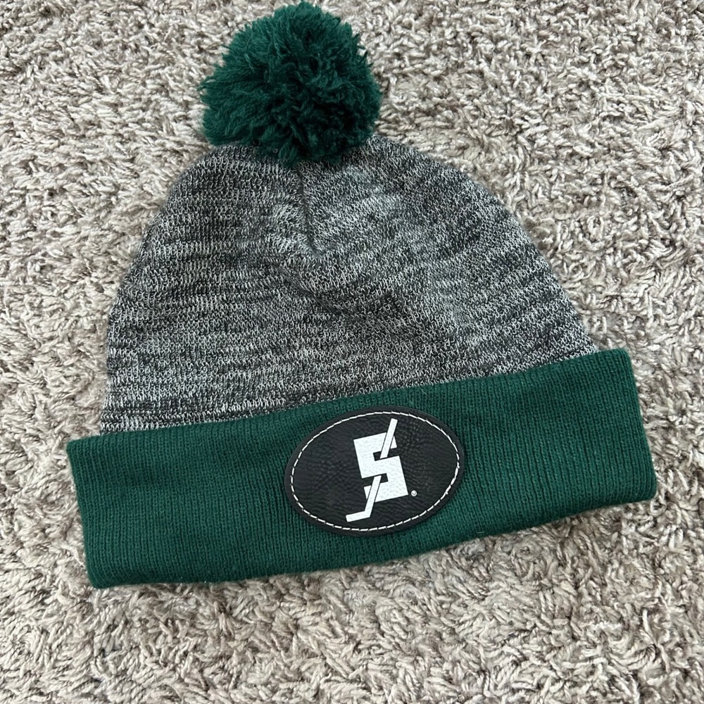 Sport-Tek Beanie Pom Pom Knit Hat‎ Heather Gray Green Winter